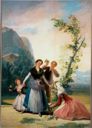 Las niñas de las flores, caricatura para un tapiz (pintura sobre lienzo)