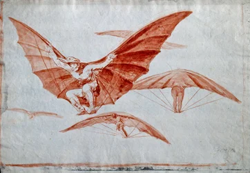 ""Ways of Flying"" Facons de voler Dessin a la sanguine sur papier de Francisco de Goya (1746-1828) - 1816 Dim 24,5x34,8 cm Museo Lazaro Galdiano, Madrid
