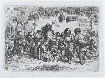 Placa 11: un grupo de personas al aire libre, de la serie de costumbres y pasatiempos de los españoles..., 1850
