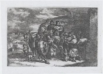 Placa 13: un grupo de personas al aire libre, posiblemente músicos, de la serie de cust..., 1850