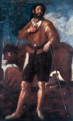 Representación de San Isidro Labrador (1080-1130), causó milagrosamente que el agua emergiera del suelo árido