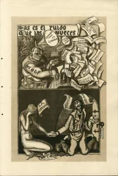 Ilustración de Francisco Sancha Lengo (1874-1936) - Hoja volante, circa 1915 - Guerra de 14-18, Agencia Wolff, Idioma español, Prensa extranjera