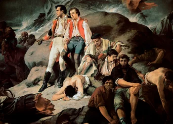 La batalla de Trafalgar en 1805. Detalle de una pintura de Francisco Sans Cabot (1834-1881). 1862. Madrid. Palacio del Senado
