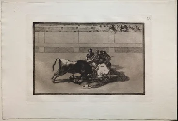 Corridas de toros: Un picador es desmontado y cae bajo el toro