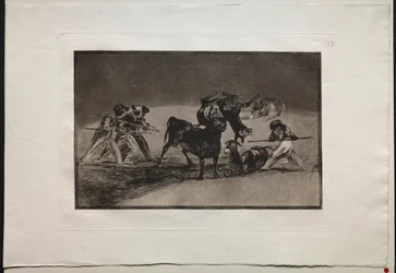 Corridas de toros: Los moros usan burros como barrera para defenderse del toro..., 1876