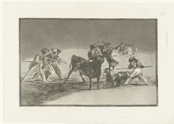 Moros y burros lidiando con un toro Palenque de los Moros hecho con burros para defenderse del toro embolado La Tauromaquia (título de la serie) Corridas de toros (título de la serie)