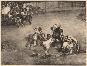 Picador atrapado por un toro