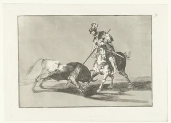 Rodrigo Díaz de Vivar verwondt een stier El Cid Campeador lanceando otro toro Stierenvechten (series title) La Tauromaquia (series title)