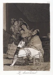 Ella lo despluma (Le descanona), lámina 35 de Los Caprichos, c.1797-98