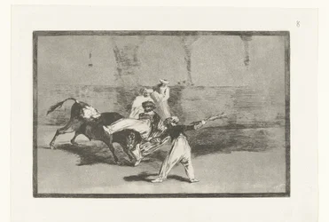 Tauro es agarrado por toreros Cogida de un Moro estando en la plaza Corridas de toros (título de la serie) La Tauromaquia (título de la serie)