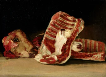 Bodegón de costillas y cabeza de oveja - El mostrador del carnicero
