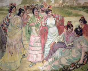 Mujeres con chales (óleo sobre lienzo)