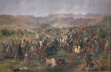 Batalla de las Navas de Tolosa en la que los reyes de Castilla derrotan a los almohades en 1212 (óleo sobre lienzo)