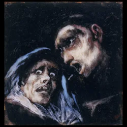 Monje hablando con una anciana