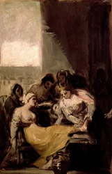Santa Isabel de Portugal curando las heridas de una mujer enferma