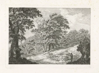 Paisaje con dos figuras junto a la carretera