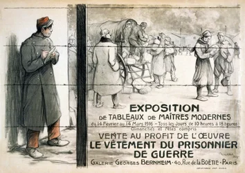 Anuncio de una exposición de cuadros que se venderán para recaudar fondos para la ropa de los prisioneros de guerra