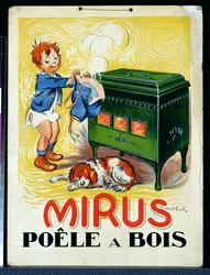 Anuncio de la estufa de leña "Mirus" (litografía en color)