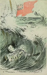 "¡Madre! ¡Madre! ¿Por qué?", un niño ahogado tras el torpedeo del Lusitania por un submarino alemán, 7 de mayo de 1915 (grabado en color)