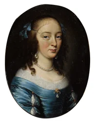 Retrato de una dama elegante, de medio cuerpo, con vestido azul
