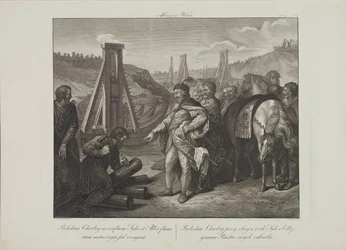 Boleslao I de Polonia clava postes fronterizos en los ríos Elba y Saale por Smuglewicz, Franciszek (1745-1807). Litografía, finales del siglo XVIII. Colección particular
