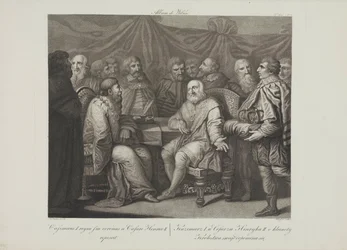 Casimiro I el Restaurador reuniéndose con el emperador Enrique III por Smuglewicz, Franciszek (1745-1807). Litografía, finales del siglo XVIII. Colección particular