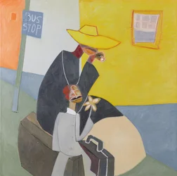 Parada de autobús I, 2000 (técnica mixta sobre lienzo)