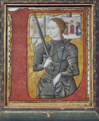 Inicial historiada que representa a Juana de Arco (1412-31), siglo XV