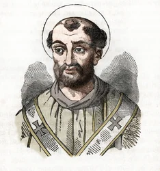 Antiquite: representación del Papa Fabien (Fabian o Fabiano o Fabianus) (236-250) Dibujo de "Misteri del Vaticano" de Franco Mistrali