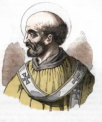Antiquite: representación del Papa Sixto II (Sixto o Sixto) (258) Dibujo de "Misteri del Vaticano" de Franco Mistrali