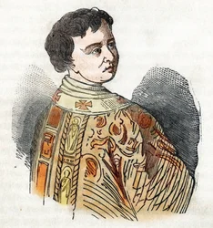 Edad Media: representación del Papa Benedicto IX (benedetto, Benedictus o Benedictus) (1032-1044) Dibujo de "Misteri del Vaticano" de Franco Mistrali