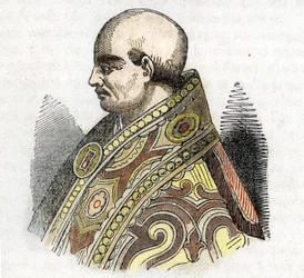 Edad Media: representación del Papa Urbano IV (Urban o Urbanus o Urbano) (1261-1264) Dibujo de "Misteri del Vaticano" de Franco Mistrali