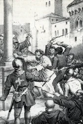 Penitencia de Raimundo VI, conde de Toulouse - Le 22/06/1209 Raimundo VI conde de Toulouse, excomulgado por el papa Inocencio III (Milon legat du pope) por no haber perseguido a los cátaros, acusado de ser el instigador del asesinato de Pierre de Castelnau