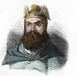 Retrato de Atila (395-453) Rey de los hunos - dibujo de "I misteri del vaticano" de Franco Mistrali 1843