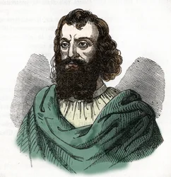 Retrato del emperador Justiniano I (482-565) (Justiniano I) dibujo de "I misteri del vaticano" de Franco Mistrali 1843