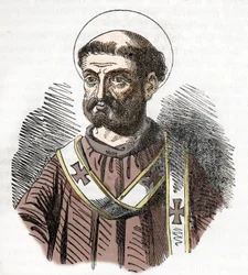 Retrato del Papa Libere (Liberio) (352-366) Grabado de "I misteri del vaticano" de Franco Mistrali 1843