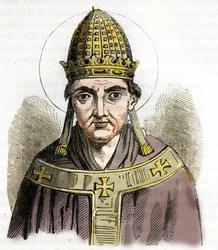 Retrato del Papa Silvestre I (Silvestre o Sylvester o Silvestro) (314-335) - Dibujo de "Misteri del Vaticano" de Franco Mistrali