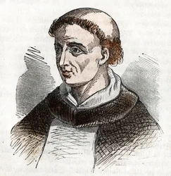 Retrato de Santo Domingo de Guzmán (1170-1221), fundador de la Orden Dominicana (Santo Domingo) Dibujo de "Misteri del Vaticano" de Franco Mistrali