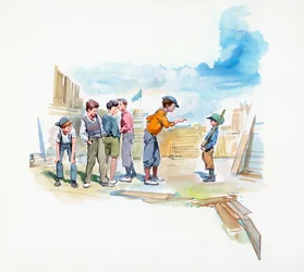 Pandilla, de Paul Street Boys, novela infantil de Ferenc Molnar (1878-1952), dibujo