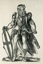 Caballero de la Orden Teutónica. Ilustración de «Cleri totius Romanae subiecti Ecclesiae», de François Modius y Jost Amman. Fráncfort. 1585. Francia. Isla de Francia. París. Biblioteca Nacional
