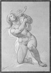 Mujer desnuda arrodillada sosteniendo a un niño, c.1781