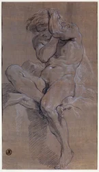 Academia de hombre desnudo sentado
