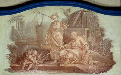 Chinoiserie: escena de pesca en China. Sobrepuerta dibujada por François Boucher (1703-1770)