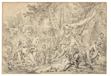 Diana y Calisto (tiza negra sobre papel)