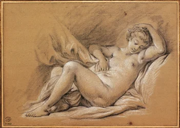 Francia, Chinoiseries, dibujo de Mujer desnuda en una cama (dibujo)