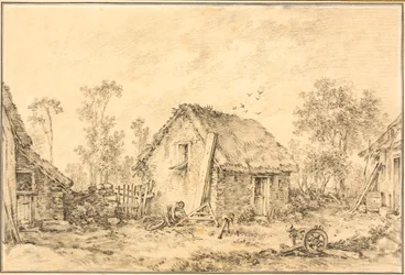 Paisaje con cabaña rústica