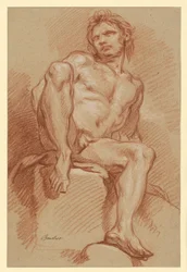 Estudio de desnudo masculino, sentado y visto de frente