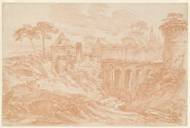 Paisaje con una torre y un puente