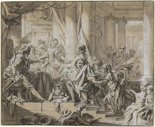 Sancho huye de los sirvientes del duque