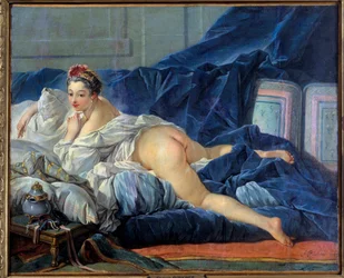 La odalisca. Joven mujer sentada en un sofá. Pintura de François Boucher (1703-1770) 1752 Reims, Museo de Bellas Artes